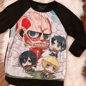 Hot Topic Tops - Kawaii Attack on Titan Baseball Shirt Hot Topic Tops - Kawaii Attack on Titan Baseball Shirt